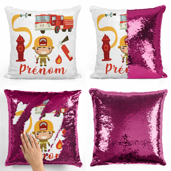 Cojín mágico con lentejuelas personalizado - Bomberos