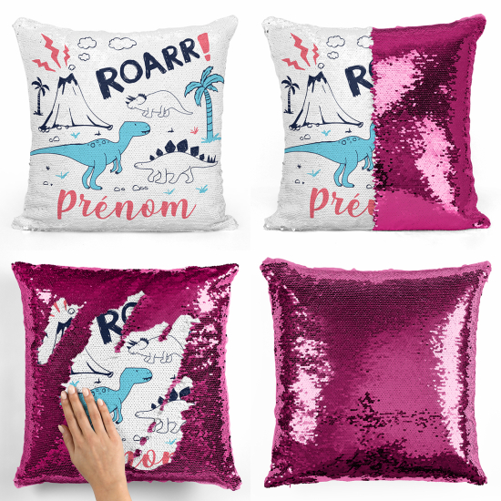 Cojín mágico con lentejuelas personalizado - Dinosaurios