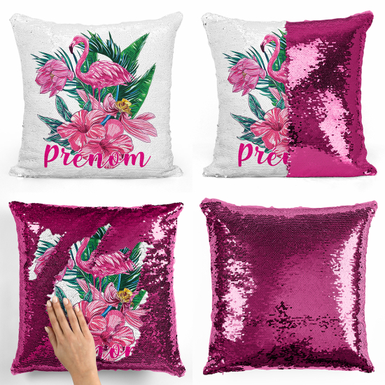 Cojín mágico con lentejuelas personalizado - Flamenco rosa