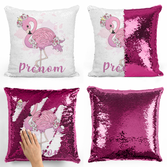 Cojín mágico con lentejuelas personalizado - Flamenco rosa