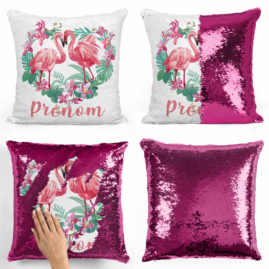 Cojín mágico con lentejuelas personalizado - Flamencos rosas