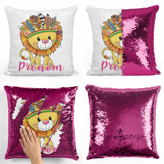 Cojín mágico con lentejuelas personalizado - León indio