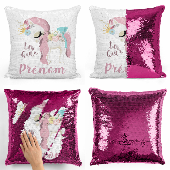 Cojín mágico con lentejuelas personalizado - Licorne sea la reina
