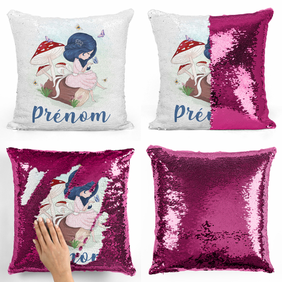 Cojín mágico con lentejuelas personalizado - Niña pequeña naturaleza