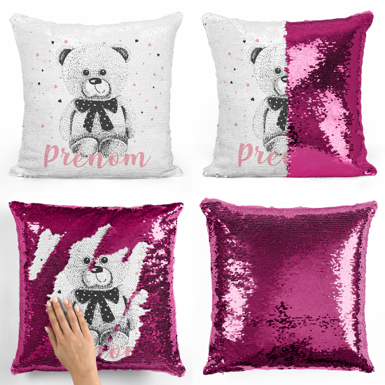 Cojín mágico con lentejuelas personalizado - Osito corazones