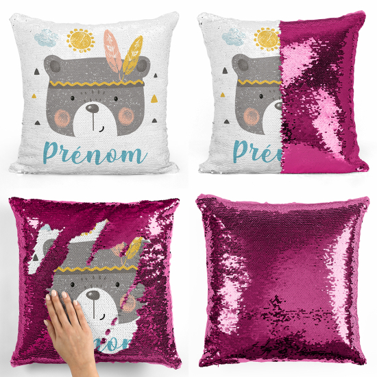 Cojín mágico con lentejuelas personalizado - Osito indio