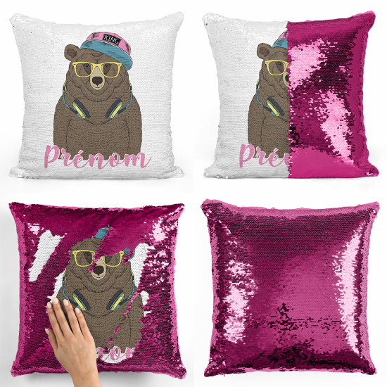 Cojín mágico con lentejuelas personalizado - Oso música
