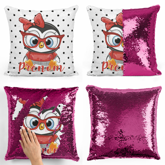 Cojín mágico con lentejuelas personalizado - Pingüino de anteojos