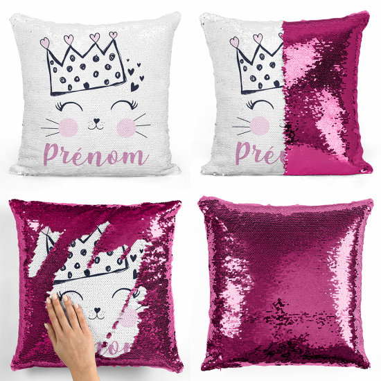 Cojín mágico con lentejuelas personalizado - Reina de los gatos