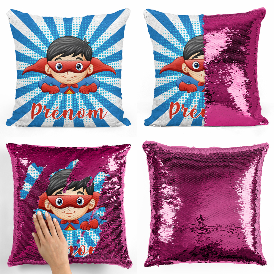 Cojín mágico con lentejuelas personalizado - Superhéroe