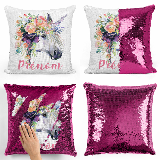 Cojín mágico con lentejuelas personalizado - Unicornio