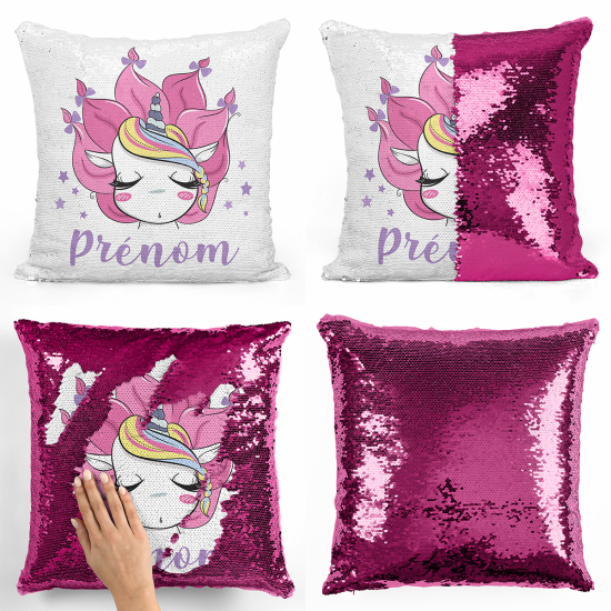 Cojín mágico con lentejuelas personalizado - Unicornio estrellas