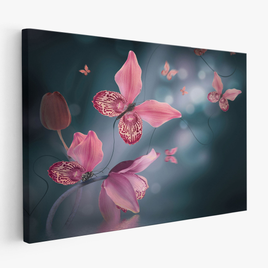 Cuadro en Lienzo - Flores Mariposas