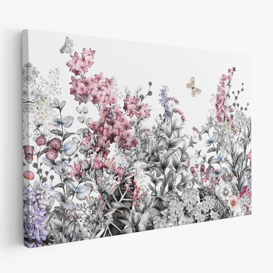 Cuadro en Lienzo - Flores Mariposas