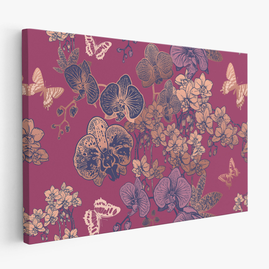 Cuadro en Lienzo - Flores mariposas