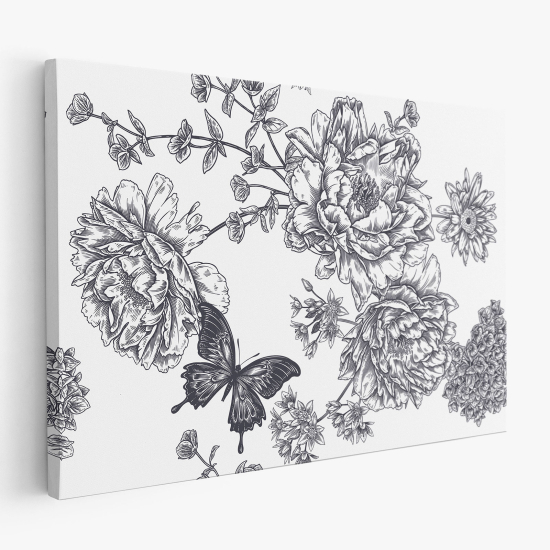 Cuadro en Lienzo - Flores Mariposas