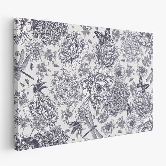 Cuadro en Lienzo - Flores Mariposas