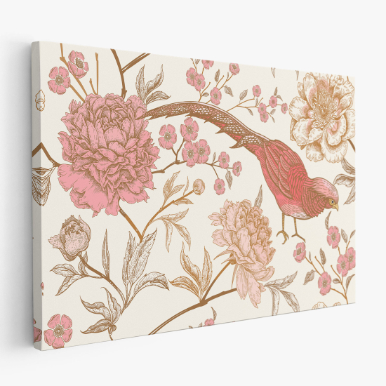 Cuadro en Lienzo - Flores Pájaro