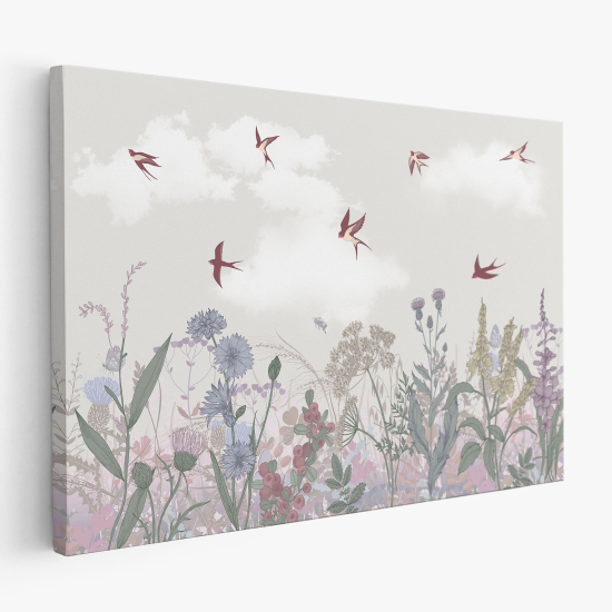 Cuadro en Lienzo - Flores Pájaros