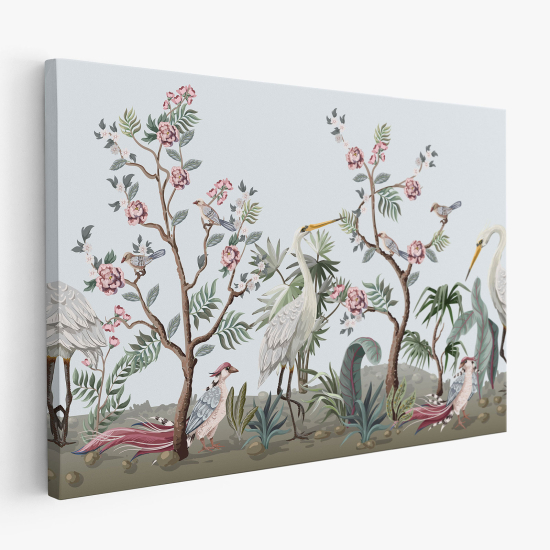 Cuadro en Lienzo - Flores Pájaros