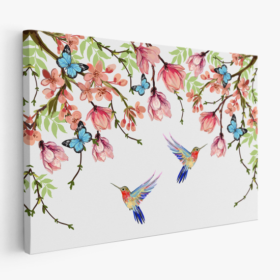 Cuadro en Lienzo - Flores Pájaros