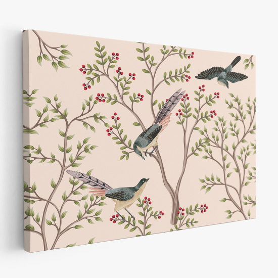 Cuadro en Lienzo - Flores Pájaros