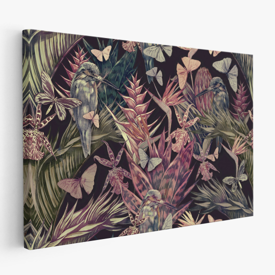 Cuadro en Lienzo - Pájaros flores mariposas