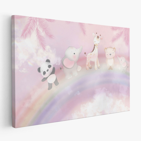 Cuadro en Lienzo para niños - Infantil - Animales Arcoíris