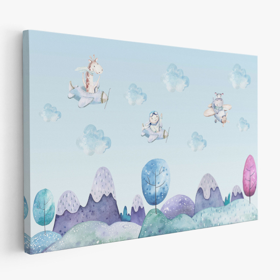 Cuadro en Lienzo para niños - Infantil - Animales Aviones