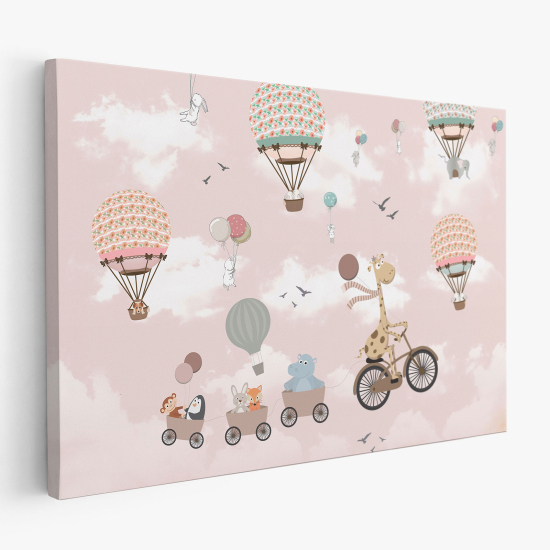 Cuadro en Lienzo para niños - Infantil - Animales Globos Aerostáticos