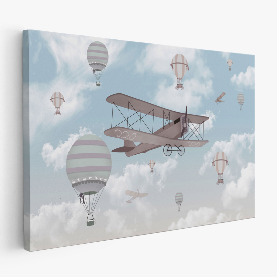 Cuadro en Lienzo para niños - Infantil - Avión Globos Aerostáticos