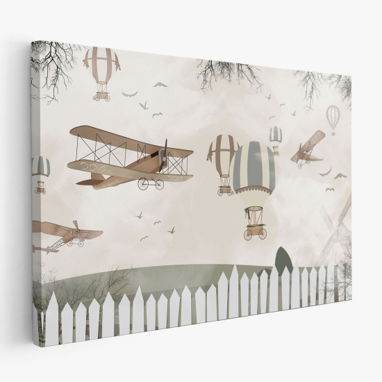 Cuadro en Lienzo para niños - Infantil - Avión Globos Aerostáticos