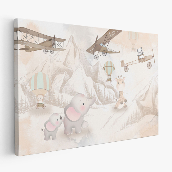 Cuadro en Lienzo para niños - Infantil - Aviones Animales