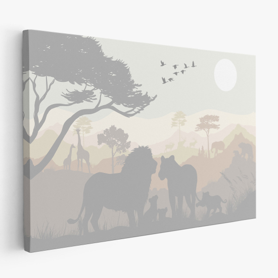 Cuadro en Lienzo para niños - Infantil - Leones sabanas