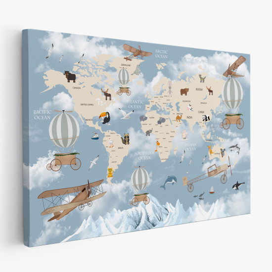 Cuadro en Lienzo para niños - Infantil - Mapa del Mundo