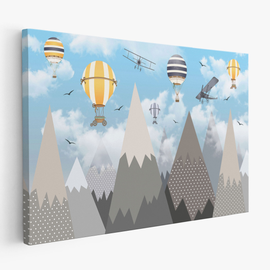 Cuadro en Lienzo para niños - Infantil - Montañas Globos Aerostáticos