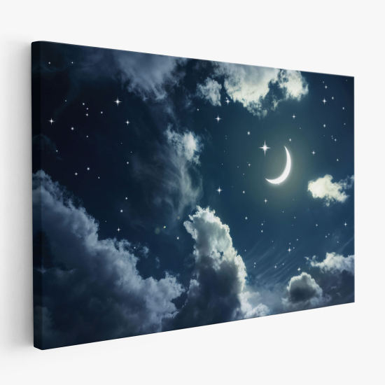 Cuadro en Lienzo para niños - Infantil - Noche de luna estrellada