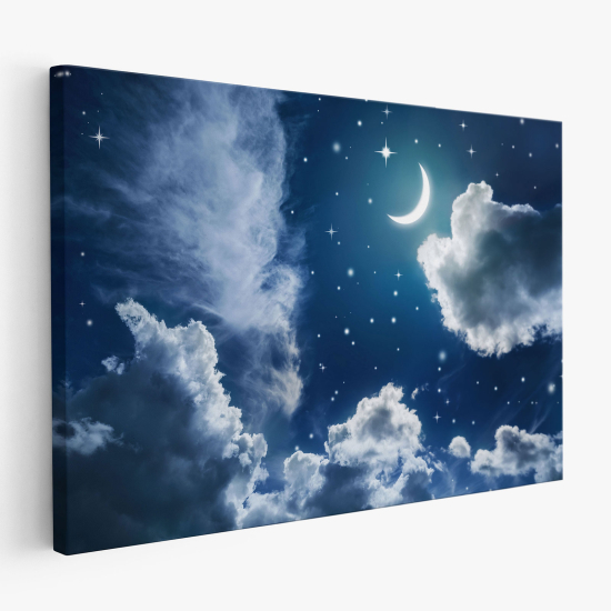 Cuadro en Lienzo para niños - Infantil - Noche de luna estrellada