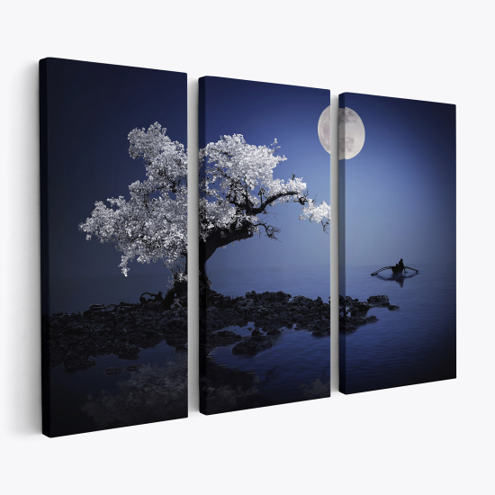 Cuadro tríptico - Árbol místico a la luz de la luna