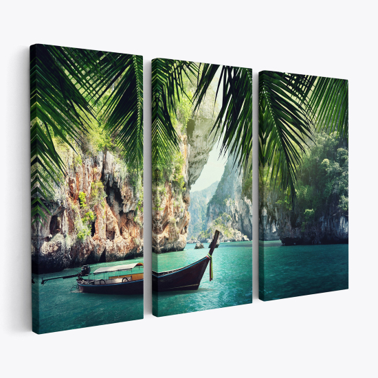 Cuadro tríptico - Barco paradisíaco de playa Tailandia
