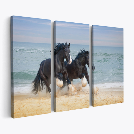 Cuadro tríptico - Caballos en la playa