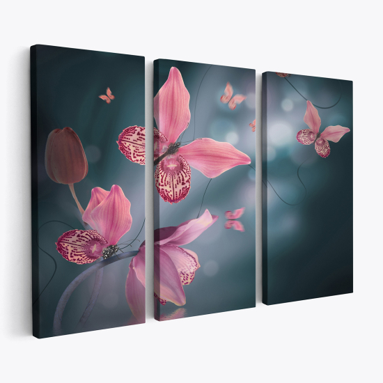 Cuadro tríptico - Flores Mariposas