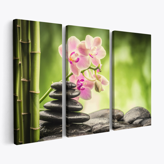 Cuadro tríptico - Guijarros Orquídeas