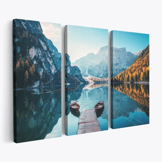 Cuadro tríptico - Paisaje de lago en montaña
