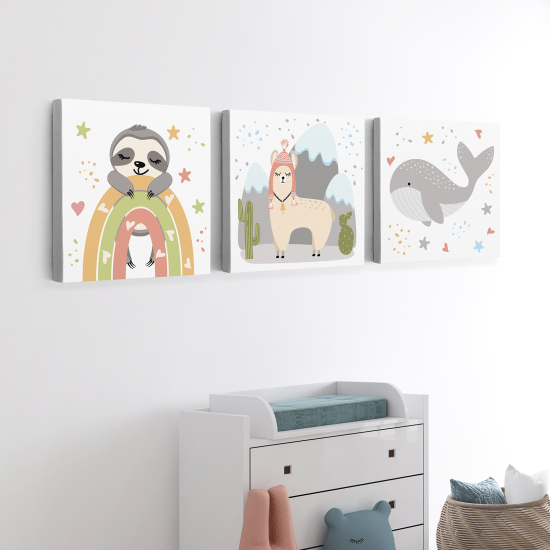 Cuadro tríptico para niños - Infantil - Animales