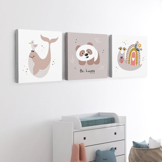Cuadro tríptico para niños - Infantil - Animales