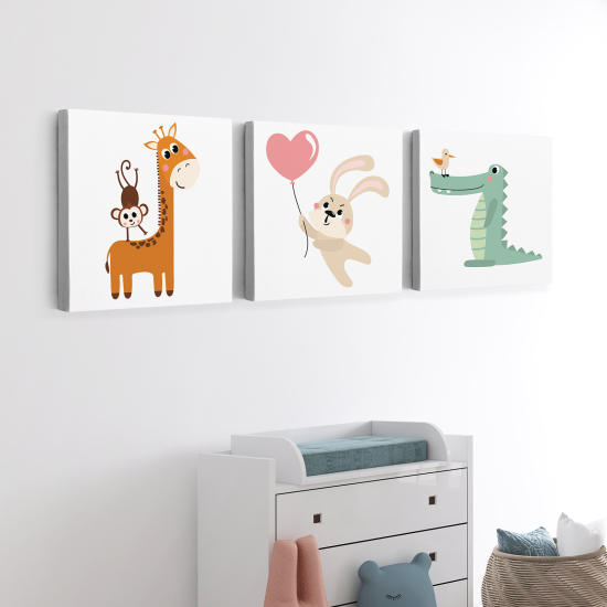 Cuadro tríptico para niños - Infantil - Animales