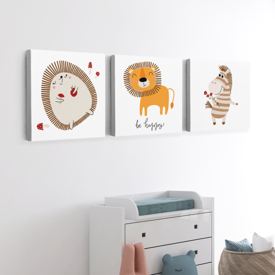 Cuadro tríptico para niños - Infantil - Animales