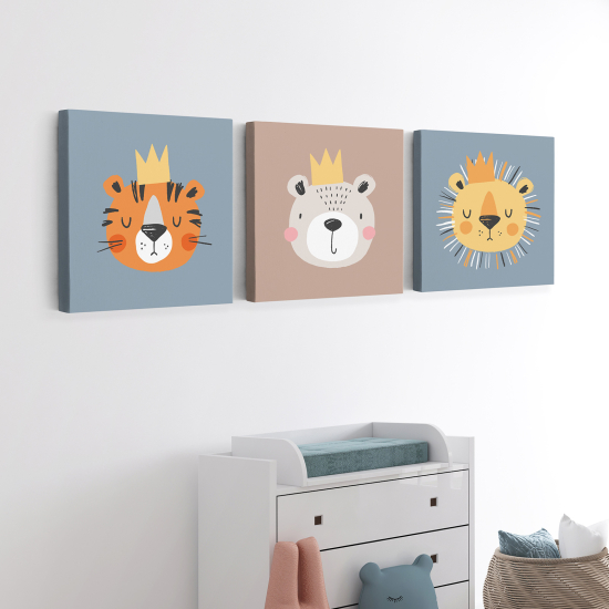 Cuadro tríptico para niños - Infantil - Animales Reyes