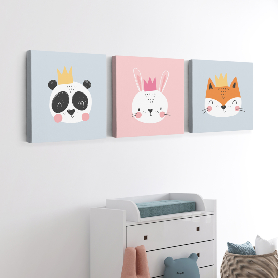 Cuadro tríptico para niños - Infantil - Animales Reyes